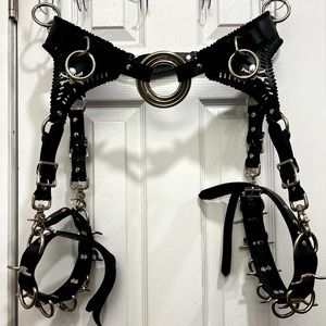 Belt Black Leather and Steel Belt Leg Harness.